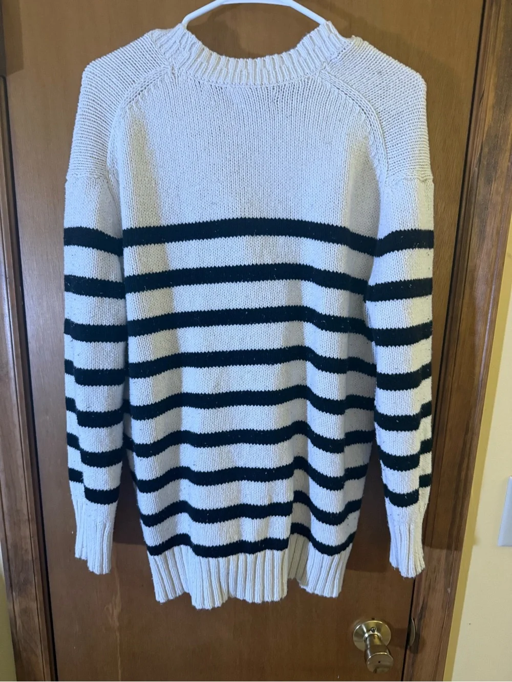 Striped V-Neck Button Front Cardigan Sweater - Cream & Black American Eagle